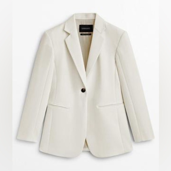 NWT. Massimo Dutti Limited Edition Off White Wool/Viscose Suit Blazer. Size 2. - Picture 3 of 12